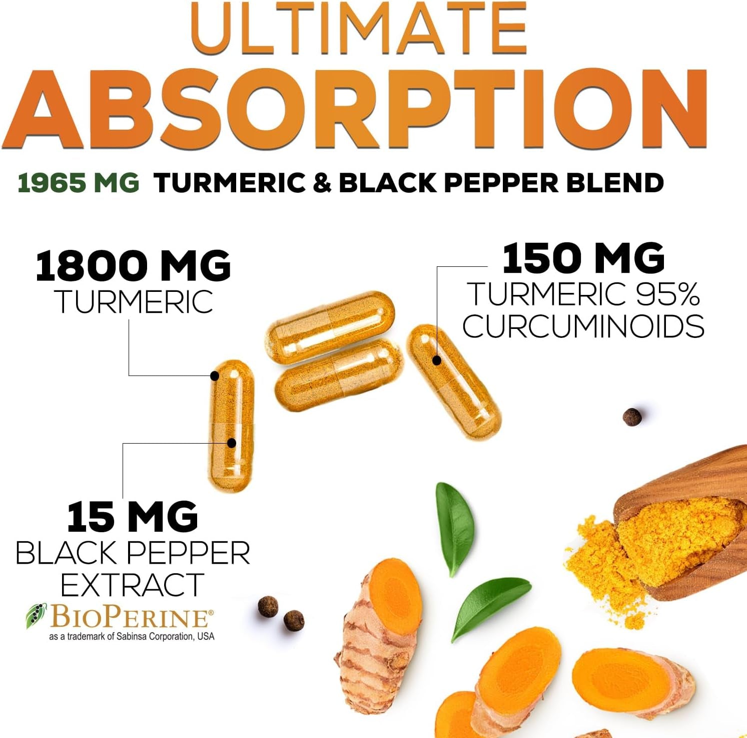 Turmeric Curcumin Supplement 1950Mg - 95% Curcuminoids with Organic Tumeric & Bioperine Black Pepper for Best Absorption, Nature'S Joint & Immune Support, Vegan, Non-Gmo, Bottled in USA, 240 Capsules