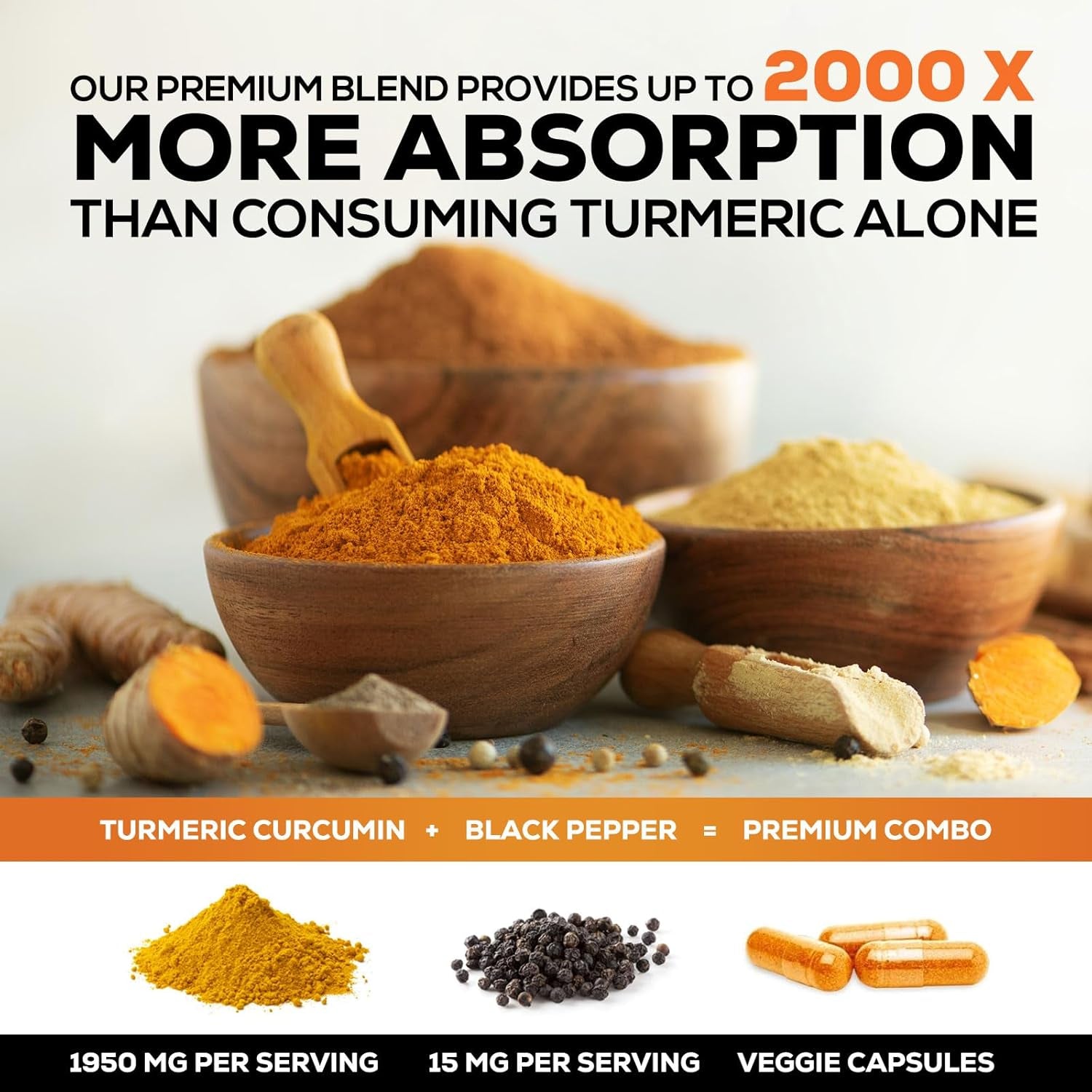 Turmeric Curcumin Supplement 1950Mg - 95% Curcuminoids with Organic Tumeric & Bioperine Black Pepper for Best Absorption, Nature'S Joint & Immune Support, Vegan, Non-Gmo, Bottled in USA, 240 Capsules