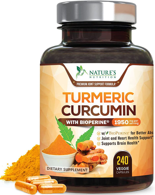 Turmeric Curcumin Supplement 1950Mg - 95% Curcuminoids with Organic Tumeric & Bioperine Black Pepper for Best Absorption, Nature'S Joint & Immune Support, Vegan, Non-Gmo, Bottled in USA, 240 Capsules
